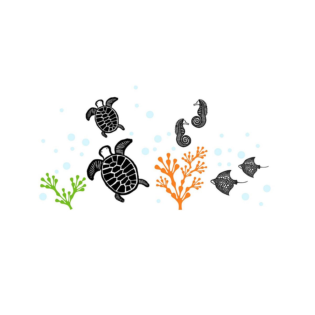 Sea Animal Wall Decals | Black and white ocean animal removable decals