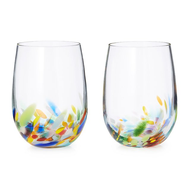 Confetti Wine Glasses Set Of 2 Hand Blown Stemless Wine Glasses Uncommongoods 