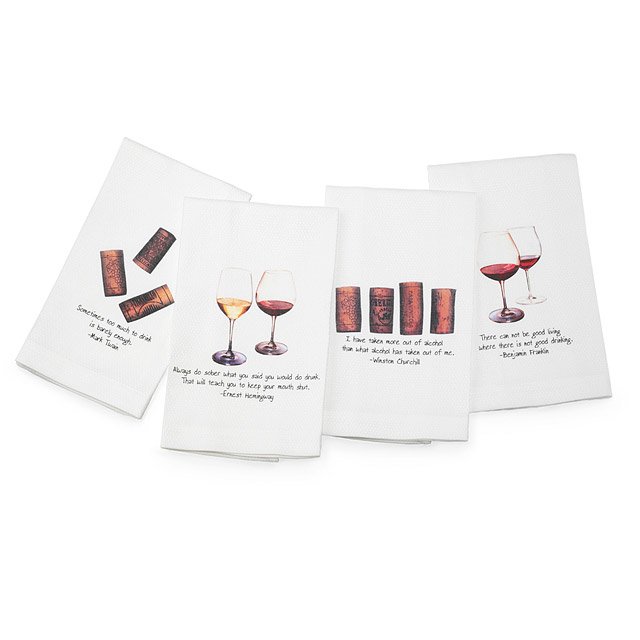 Quotable Wine Towels - Set of 4 | Cork and Wine Glass Towels - Set of 4 ...