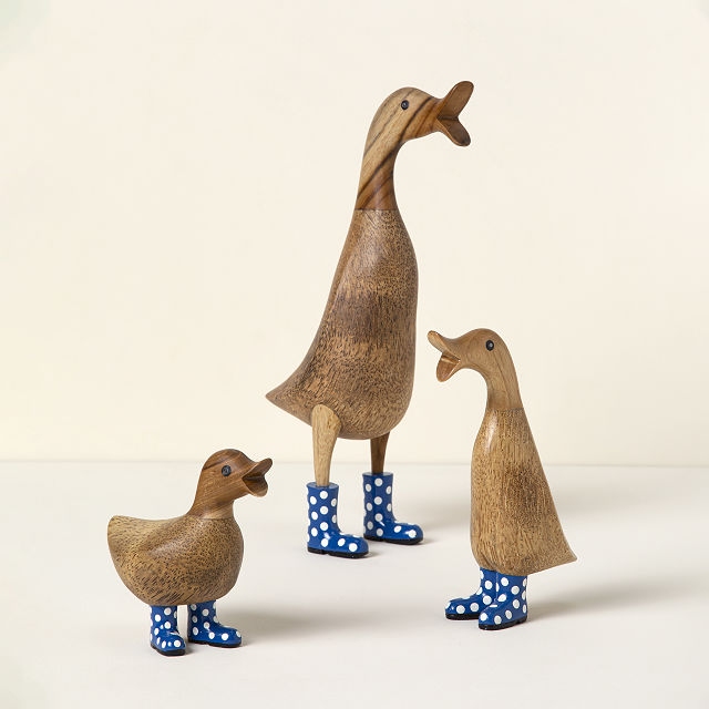 wooden ducks with wellies and names