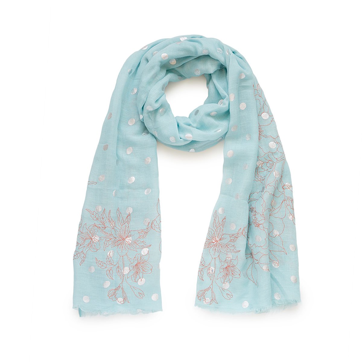 Sky Blue Silver Foil Dotted Scarf | Colorful Fashion Scarf | UncommonGoods