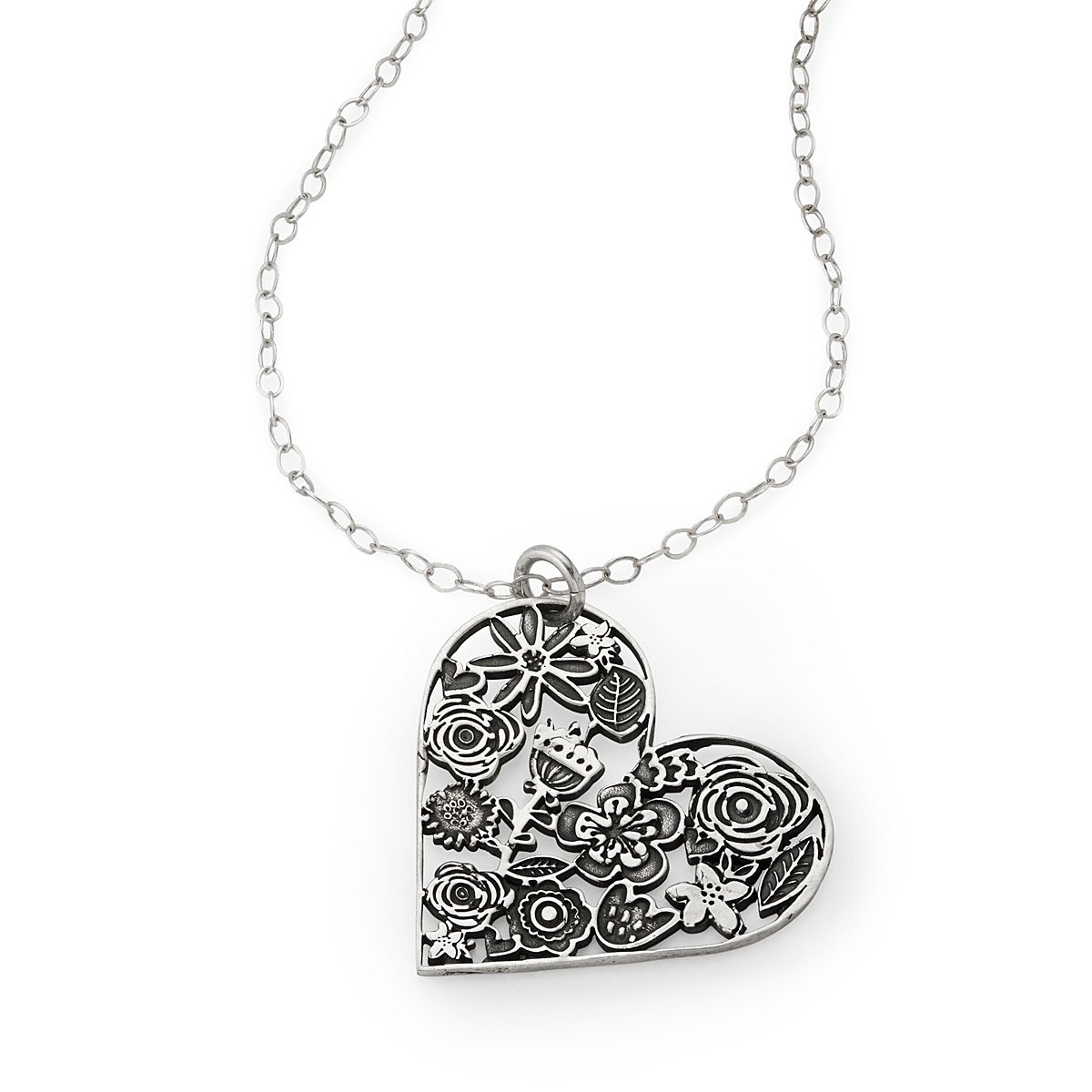Floral Heart Cutout Necklace | Heart Necklace, Sterling Silver ...