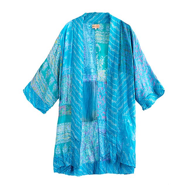 Upcycled Turquoise Silk Sari Kimono | silk kimono, sari kimono, silk ...