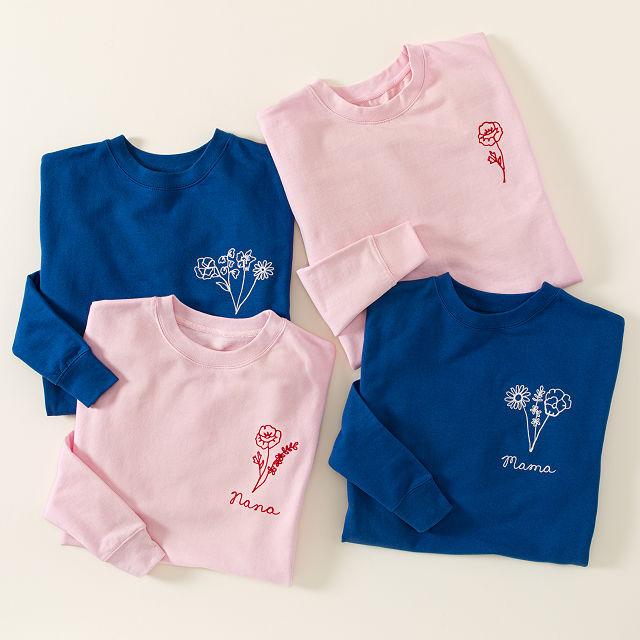 Custom Birth Month Flower Embroidered Sweatshirt