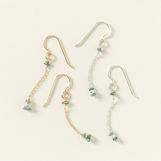 Delicate Raw Blue Diamond Earrings