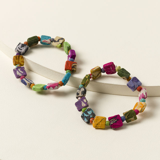 Repurposed Kantha Multi-Color Bracelet Set